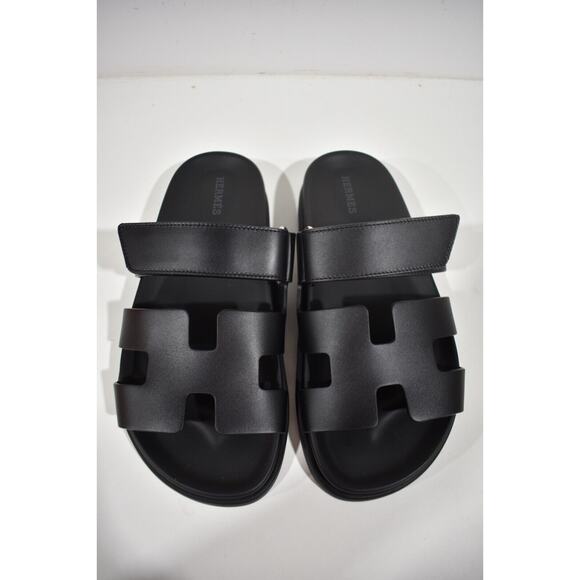 Hermes Chypre Sandal Black Calfskin Leather H Logo Strap Slide Slip On Flat 42 - Picture 7 of 12